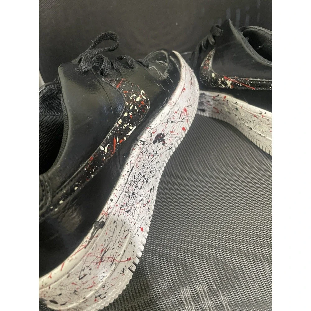 Nike Air Force 1 Black Red Custom Paint Splatter Men's 9.5 Sneakers